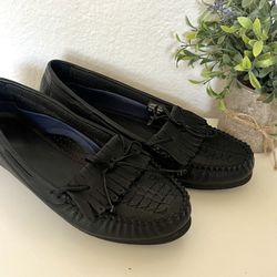 8W WALKABLES Women's Comfort Shoes Loafers Slip Ons Black Leather Moccasins 