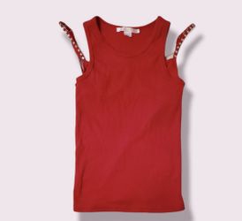 Vintage y2k Victoria's Secret red ribbed tank top with rhinestone bra straps