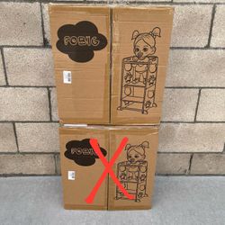 Collapsible Toddler Kitchen Step Stool w/Chalkboard, Safety Rail, & Standing Tower