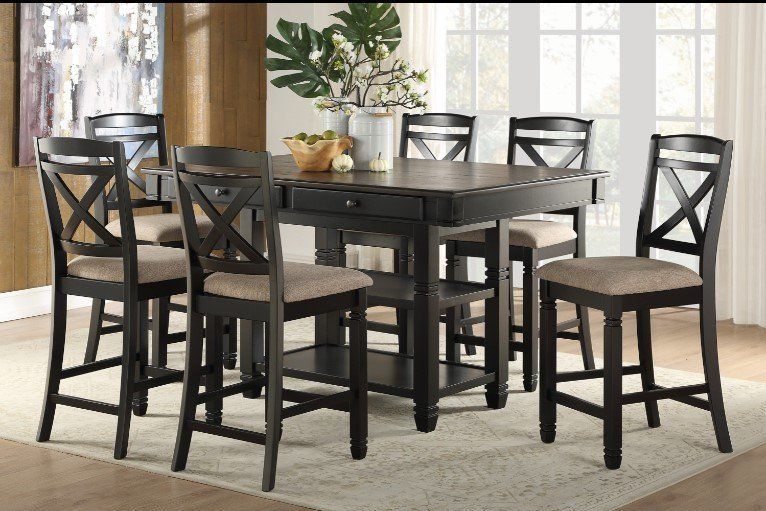 Transitional Style, Two tone finish Counter height Dining Set w/Storage Drawers