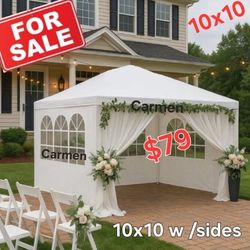 10x10 White Gazebo Wedding Party Tent Canopy With Windows & Sidewalls - (FOR SALE)
