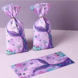Purple Mermaid Candy Bag - 25 Pcs 5 x 11 Inch Clear Gift Bags, Purple Gift Bags, Candy Bags, Cookie Bags, Party Favor Bags for Bakery,