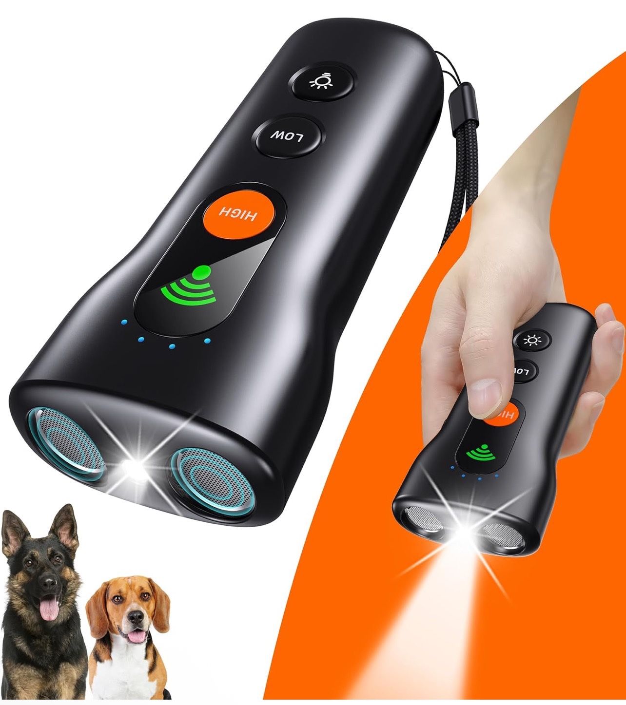 Dog Bark Deterrent Devices 3 in 1,Anti Barking Device for Dogs Dual Sensor,Rechargeable Ultrasonic Dog Bark Deterrent 50FT with High Low Mode,Portable