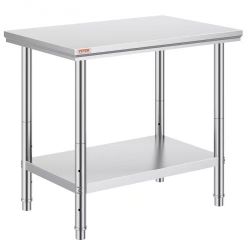  904# Stainless Steel Prep Table, 900x600x800 mm, 700 lbs Load Capacity, Heavy Duty Metal Worktable with 3 Adjustable Height Levels, Commercial Workst