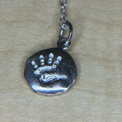 Mothers Day Necklace Sterling Silver 925 With Child’s Handprint Medallion Pendant Charm 