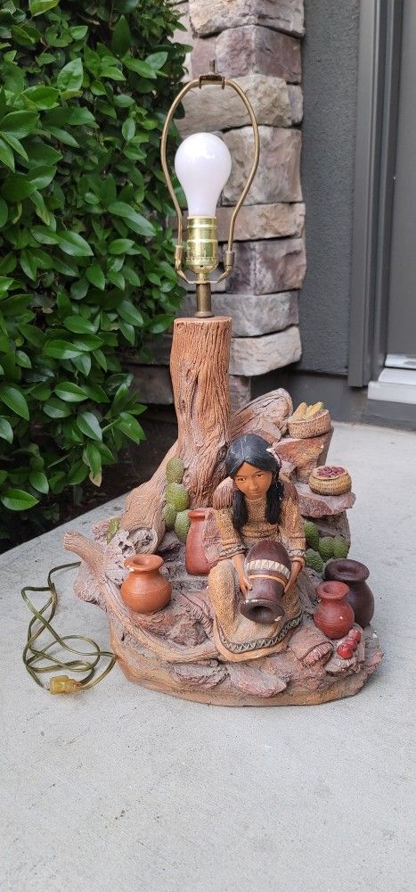 Vtg Apsit Brothers of Calif Native American Indian Girl Table Lamp