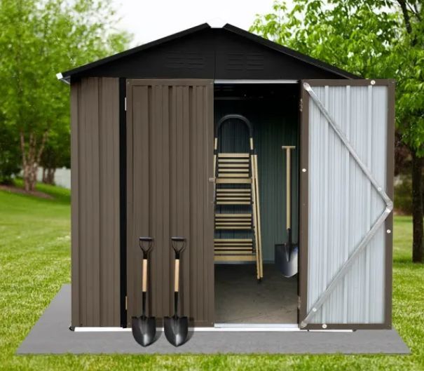 Metal Outdoor Shed 4' X 6' In Brown, Unused