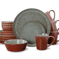  New Mimola Stoneware Dinnerware Sets Service for 4, 16 pcs.  China red color.