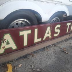 Vintage Atlas Tires Porcelain Sign 