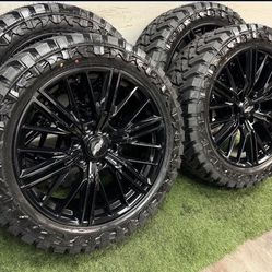NEW 22 inch gloss black zl1 style wheels wrapped in 33x12.50R22 atturo MT tires