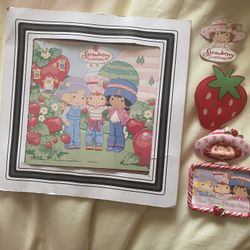 Vintage Carnival Fair Prize Glass Mirror 1980s Strawberry Shortcake