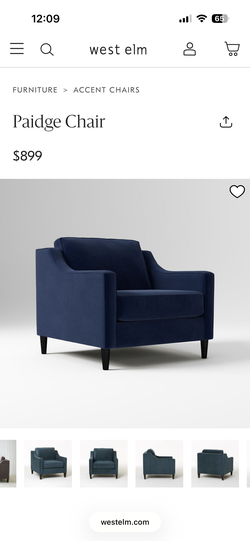 West Elm Paidge Blue Velvet Armchair