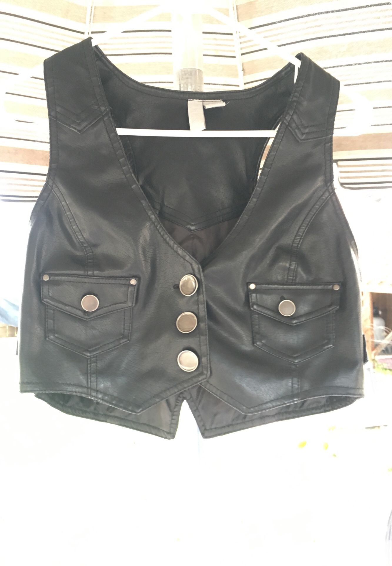 Black leather biker vest size XL