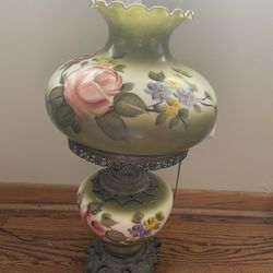 Antique/Vintage 1950s/60s Handpainted Floral Hurricane Table Lamp—Open to Offers!!—WANT GONE!!