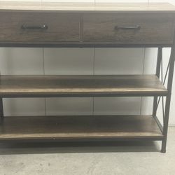 Rustic Industrial Console Table with Drawers & Shelves