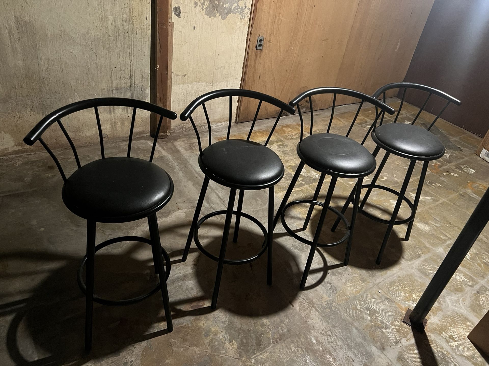 4 Black Leather & Metal Swivel Stools