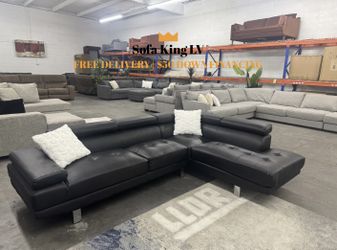Free Delivery* Like New Black Faux Leather Sectional Sofa With Adjustable Headrests!