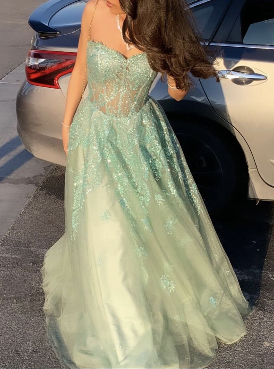 Light Green/ Teal, Petite Sized Prom Dress.