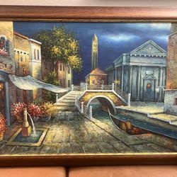 Venetian Canal Painting (Oil on Canvas)