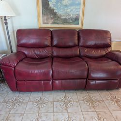 Red/Burgundy Color Reclining Leather Sofa 