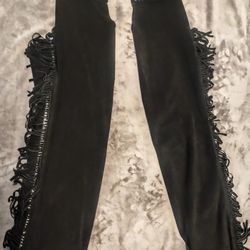 Katherine Baumann Design (Beverly Hills Black Leather Ladies Motorcycle Chaps Size Medium
