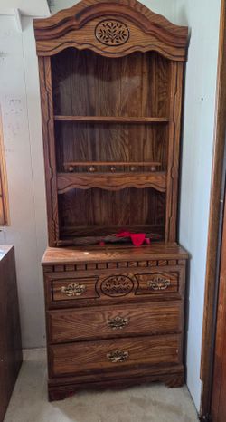 Country Style Solid Oak wood Dresser w Bookcase Hutch