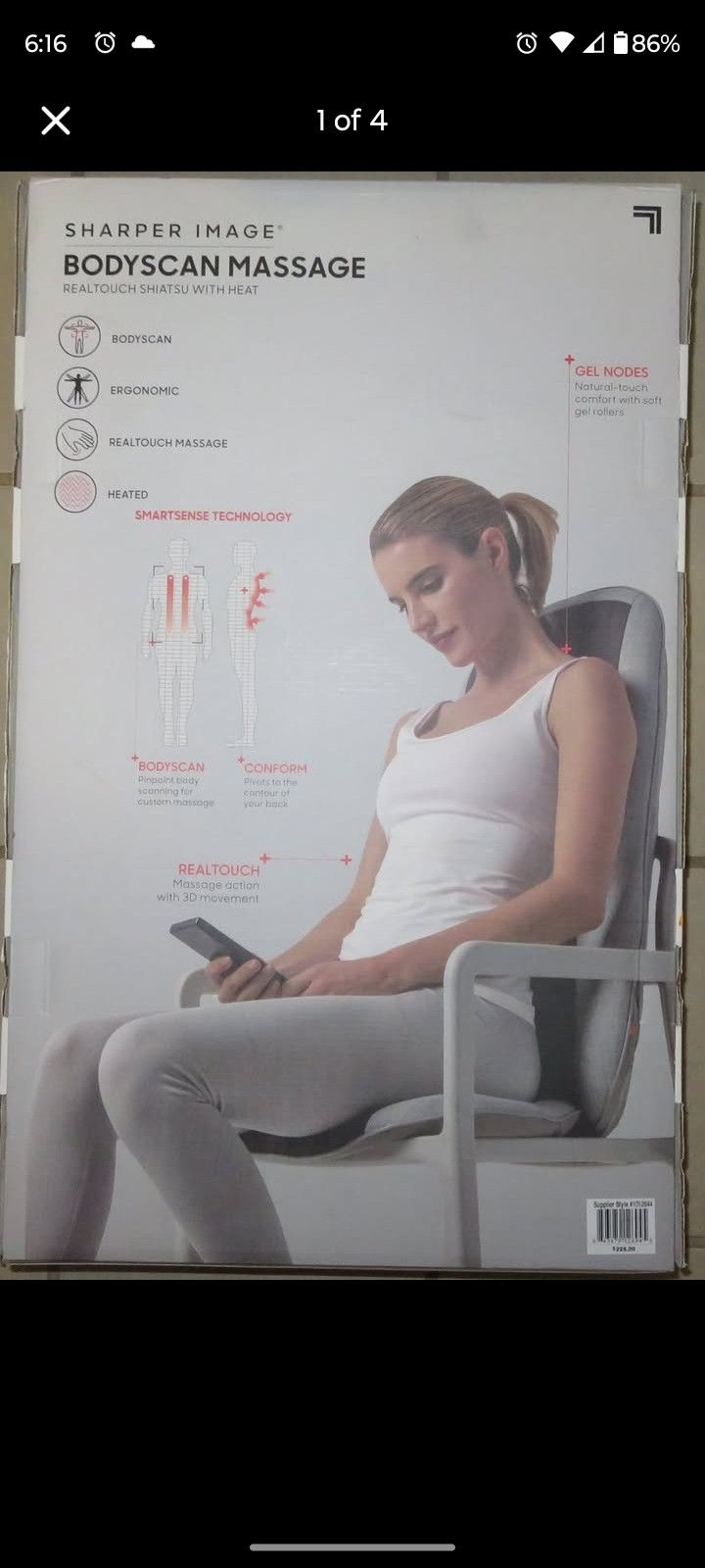 Sharper Image Smartsense Shiatsu RealTouch Massaging Chair Pad