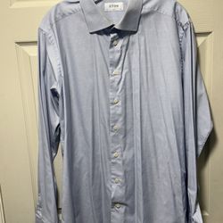 ETON Dress Shirt Mens Size 17.5 Slim Blue Check Cotton Long Sleeve Spread Collar