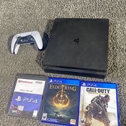 PS4 Slim + PS5 Controller + 3 Games (Elden Ring, COD, Destiny) – Full Setup