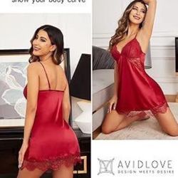 Avidlove Women's Silk Nightgown, Sexy Lace Sleepwear Sleeveless Satin Nightgown Shirt Dress