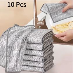 10 Count Non Scatch Wire Dishcloth Multipurpose Steel Wool Dishwashing Rags metal scruber for multi-purpose Cleaning Cloth Clea ing Tool steel wire