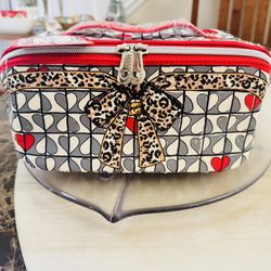 NWT Brighton Wild Love Cosmetic Bag Travel Bag Hearts Leopard 9”W x 5”D x 4.5”H