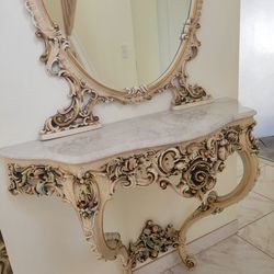 Antique Italian Venetian Baroque Style Marble Top Console Table 