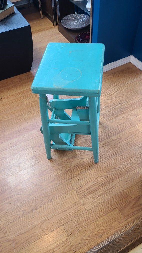 Vintage Farmhouse Folding Step Stool- Cute Vintage Blue- Great Patina