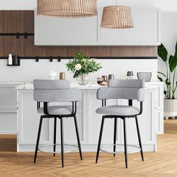 Swivel Bar Stools Set of 2, 24" Bar Height Bar Stools, Ergonomic Backrest, Linen Fabric Upholstered Bar Stools with Chrome Plated Metal Feet for Kitch