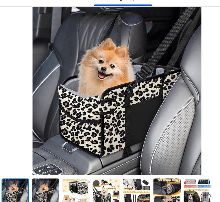 Portable Dog Car Seat for Small Dogs - Adjustable Safety Leash, Washable Cushion & Storage Pocket -