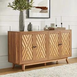 New assembled Sideboard Buffet Cabinet, Wood Accen Storage Cabinet Console Table with 3 Doors and Adjustable Shelves for Kitchen, Dining Room, Hallway