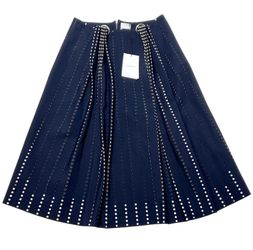 Dion Lee Embellished Perforated Pleated Skirt US 8 Blue Polyester Zipper 2016