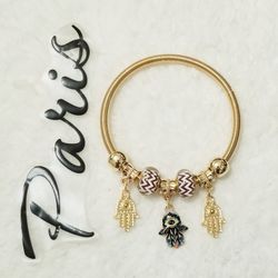  Hamsa Evil Eye Gold Charm Tassel Braclet