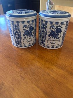 Delft Blauw hand-painted ceramic canisters made in Holland