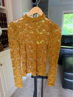 Ambiance Mustard Yellow Lace Long Sleeve Top Size L