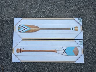 Set of 2 Large Coastal Paddle Wall Decor 12x38 – Lake House / Nautical