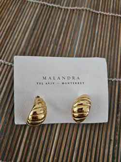 Malandra Gold color Twisted Dome Earrings, croissant hoop