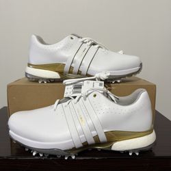 Adidas TOUR 360 24 Golf Shoes in White & Gold in Men's US Size 9 IE3367