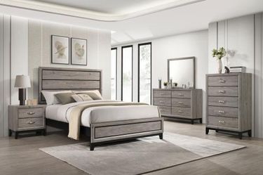 4 PC queen bedroom set with queen bedframe dresser mirror nightstand on sale now don't miss