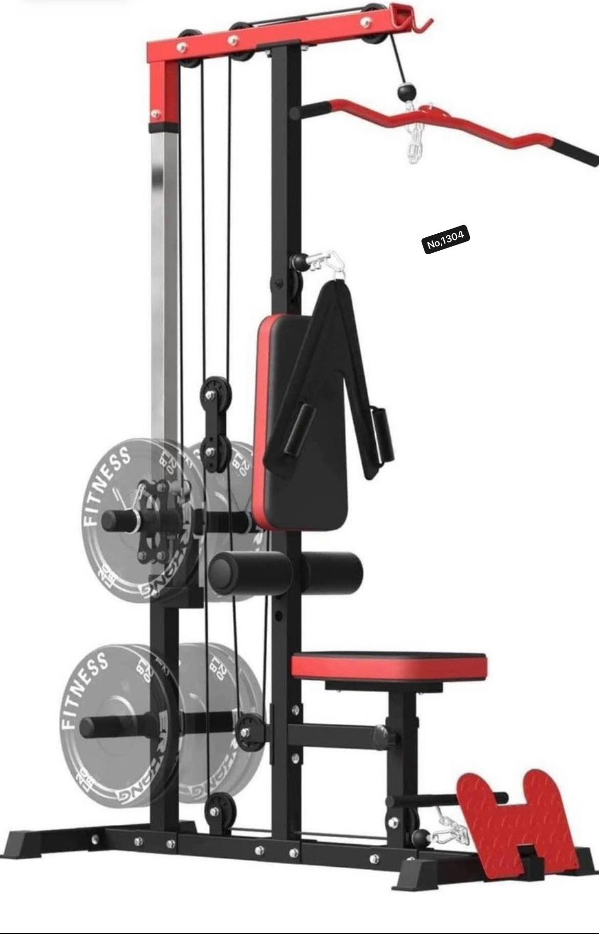 LAT Pull Down and LAT Row Cable Machine with Flip-Up Footplate, High and Low Pulley Station with AB Crunch Harness, Home Gym Back Exercise Weight Mach