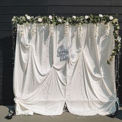 Handmade Wedding Backdrop with Flowers & LED Curtain Lights – 6x7 ft