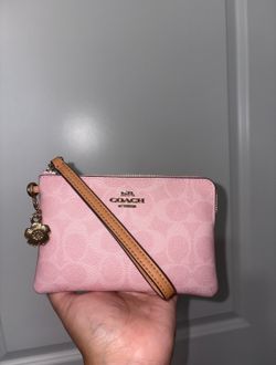 Coach Corner Zip Wristlet In Signature Canvas With Charms