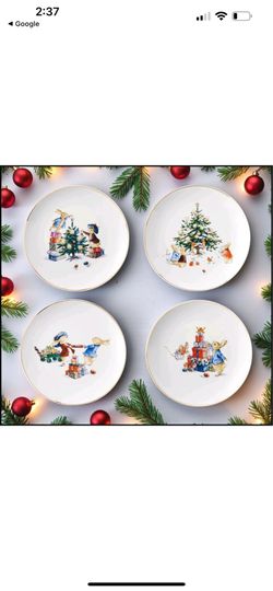 Williams Sonoma S/4 Peter Rabbit Christmas Salad Plates 8.25" NIB Holiday Bunny