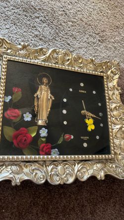 Vintage shadow box Virgin Mary, religious clock $30 Clock needs to be adjusted!!